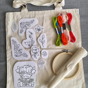Embroidery Kit for Beginners with Tote Bag – Stick and Stitch Kit with 10 Designs, Threads, Hoop, Needle, Fabric & Tutorials | DIY Gift