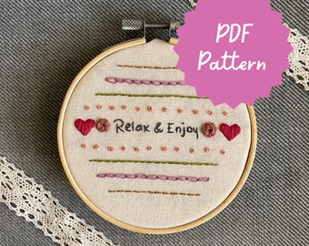 Relax & Genieße - Handstickerei Stichmuster - Lerne zu sticken Anfänger PDF Digitales Stickmuster