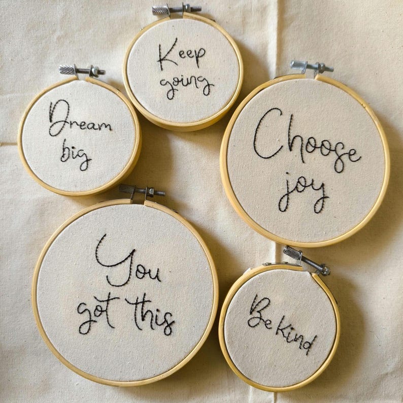 Positive Quote Embroidery Hoop - Hand Embroidered - Customizable Quotes ...