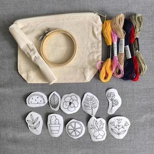 Embroidery Kit for Beginners with Pouch – Stick and Stitch Kit with 10 Designs, Threads, Hoop, Needle, Fabric & Tutorials | DIY Gift Idea