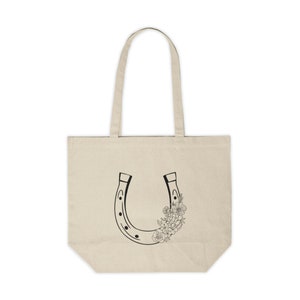 Lucky Horseshoe with flowers bag. Canvas Shopping Tote