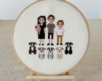 Embroidery Family Portrait Cross Stitch Couple Pet