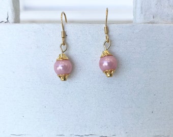 Minimalist Pink Acrylic Bead Drop Earrings Handmade