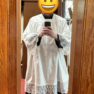 Roman style yoke neck surplice vestment cotton lace priest seminarian