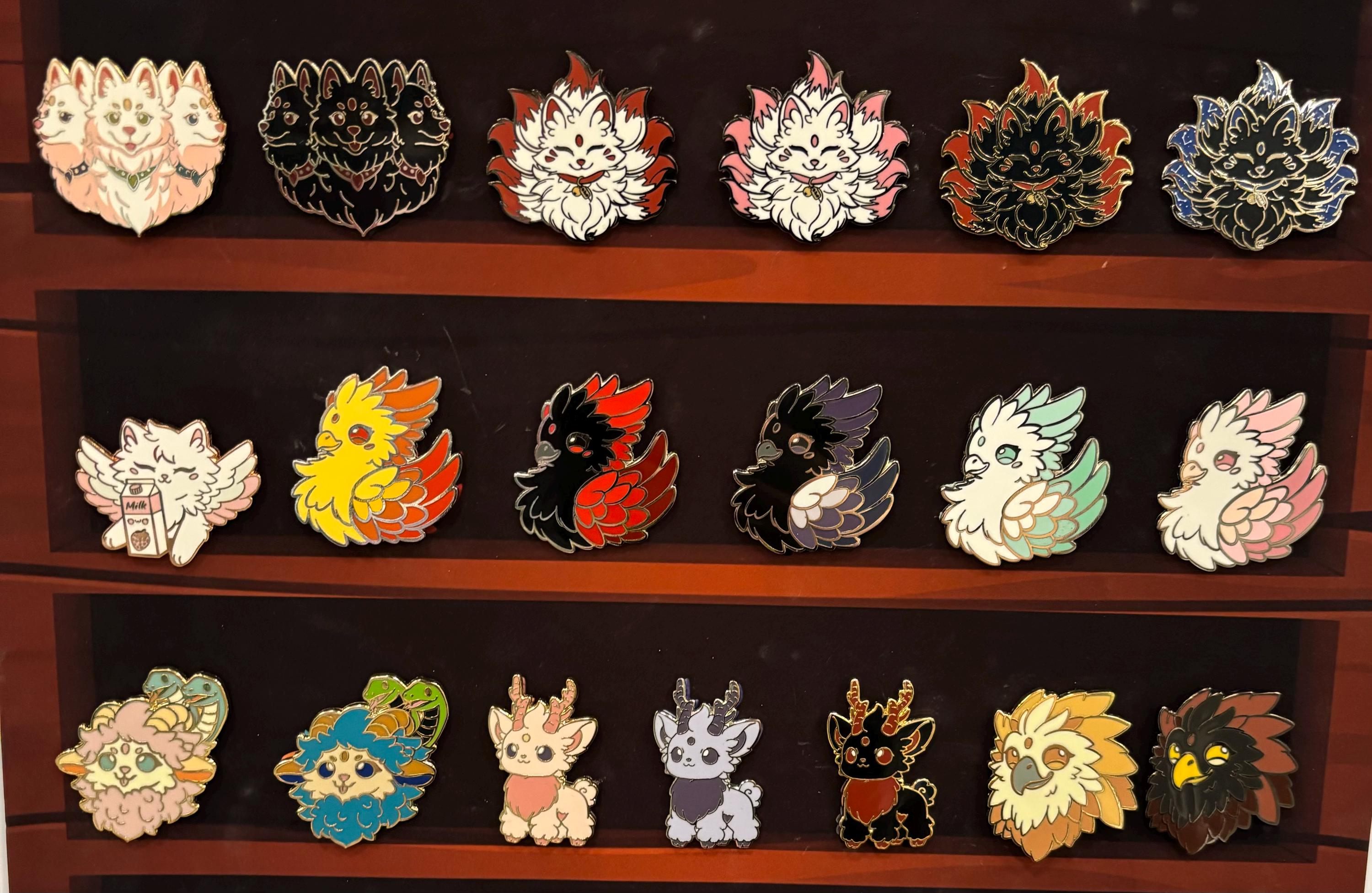 Mythical Creatures Hard Enamel Pin: Cerberus, Phoenix, Kirin, Gryphon