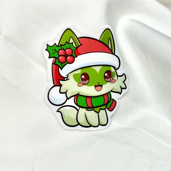 LIMITED: Christmas Sprigatito 2 Inch Vinyl Sticker | Waterproof and Handmade | Holiday Videogame Merch | Scarlet and Violet Decal