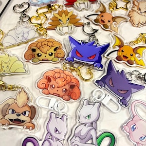 Double-sided Peeking Kanto Acrylic Keychain | Normal & Shiny Mew, Sandslash, Raichu, Gengar, Vulpix | Cute 2” Fanart Charm for Bags Gifts