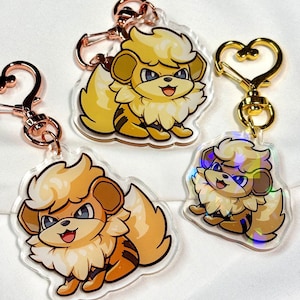 Fluffy Growlithe Keychain Charm | Shiny Kanto Fanart