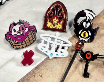 Hazbin Hotel Enamel Pins: Alastor, Sera, Vaggie, Fat Nuggets, Keekee