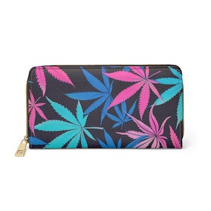 Weed-Muster-Reißverschluss-Mappe, buntes Cannabis-Design, Marihuana-Blatt-Geldbeutel, Topfpflanzen-Münzettasche, Ganja-Geschenkkartenhalter