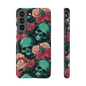 Funda para teléfono con tarjetero, diseño de calavera y rosa roja, billetera gótica para teléfono, tarjetero espeluznante, funda para teléfono de Halloween, alternativa
