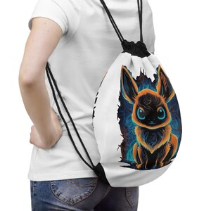 Fuchs Kordel Tasche, Blau Augen Kreatur Tier Thema, pelzigen Fuchs Geschenk, Blue Aura Design, Fuchs Liebhaber Tasche, niedliche Tier Tasche, Fuchs Geist Tasche,