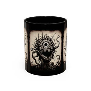 Mug, Black Creepy One Eyed Furry Monster With Tentacles, Unique Halloween Gift, Spooky Coffee Cup, Monster Lover Mug, Creepy Creature Tea