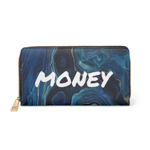 Cartera con cremallera con diseño de remolino azul: elegante monedero de viaje, portamonedas personalizado, organizador de bolsillo colorido, tarjetero de moda, efectivo de moda