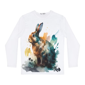 Bunny Easter Men&#39;s Shirt, Long Sleeve Tee Gift for Him, Rabbit Illustration Graphic Top, Holiday Spring Fashion Wear, Animal Lover Gift,