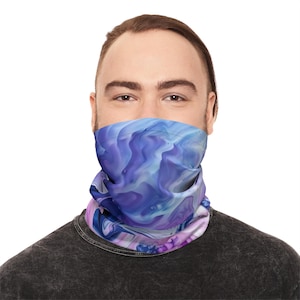 Swirl Art Lightweight Neck Gaiter, Purple White Blue Pink Face Covering Scarf Headband, Festival Costume Accessory, Multicolor Outdoor