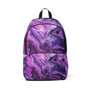Purple Swirl Art Unisex Backpack, Fabric Daypack, School Bag, Travel Rucksack, Laptop Knapsack