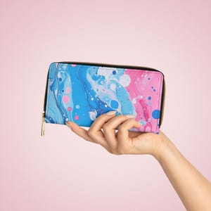 Zipper Wallet, Blue and Pink Splatter Art, Card Holder, Coin Purse, Small Pouch, Women&#39;s Accessories, Gift for Her