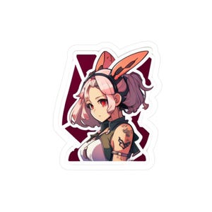 Anime Bunny Girl Kiss-Cut Vinyl Decals, Cute Cartoon Laptop Stickers, Kawaii Car Decals, Playful Manga Decals, Adorable Window Decals