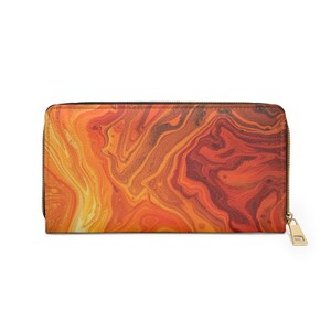 Orange Wavy Wallet, Unique Gift, Zipper Wallet
