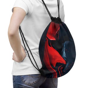 Swirl Drawstring Bag, Red and Black Art, Gym Sack, Cinch Bag, Backpack Alternative, Yoga Bag, Dance Bag