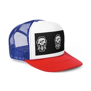 Skull Trucker Cap, Creepy Coffin Face Hat, Halloween Costume Accessory, Funny Biker Cap, Skull and Bones Baseball Cap, Gothic Punk Headwear