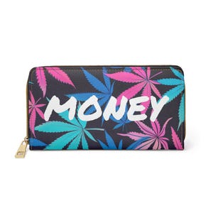 Portefeuille à fermeture éclair motif cannabis, motif cannabis coloré, pochette feuille de marijuana, porte-monnaie plante en pot, porte-carte de ganja motif cannabis
