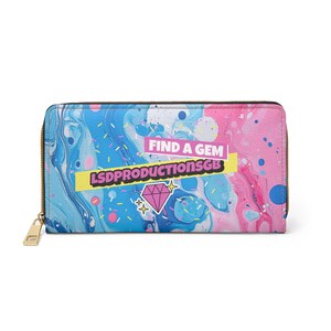 Eingebrannte Splatter Art Brieftasche, Blaue und Rosa Reißverschluss-Brieftasche, Einzigartige Brieftasche, Abstrakte Brieftasche Geschenk, Reißverschluss-Brieftasche