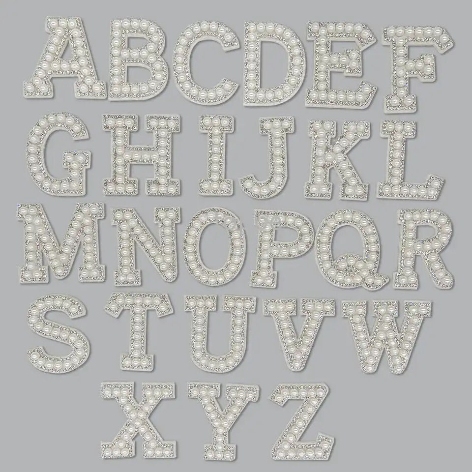 Pearl and Rhinestone Iron on Letter Patch DIY Bride Bride Denim Jacket