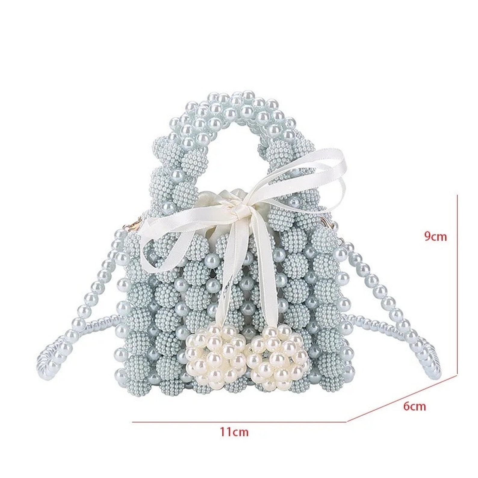 Grey mini Love bag top handle with pearl embellishment
