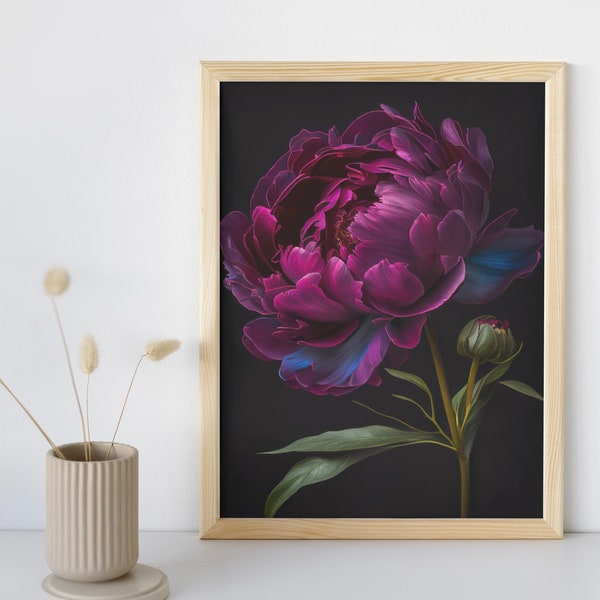 Jewel Tone Peony Wall Art Peony Jewel Tone | Jewel Tone Jungle Digital Painting | PRINTABLE Digital Download | 077