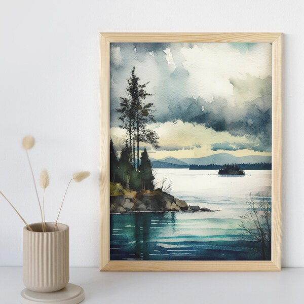 Puget Sound Wall Art Puget Sound Watercolor | Pacific Northwest Digital Painting PNW Wall Art | PRINTABLE Digital Download | 098