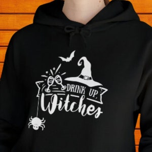 Drink Up Witches Hooded Sweatshirt For Women Halloween Hoodie For Her Witch Sweatshirt For Mom Funny Halloween Hooded shirt