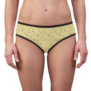 Rose Floral Print Women&#39;s Briefs, Vintage Style Underwear, Comfortable Panties, Cute Lingerie, Gift for Her