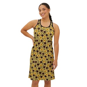 Floral Racerback Dress: Alcea Print, Vibrant Summer Beachwear