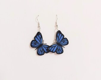 B08 Orecchini Blu Farfalla Cloisonne Argento Sterling 925