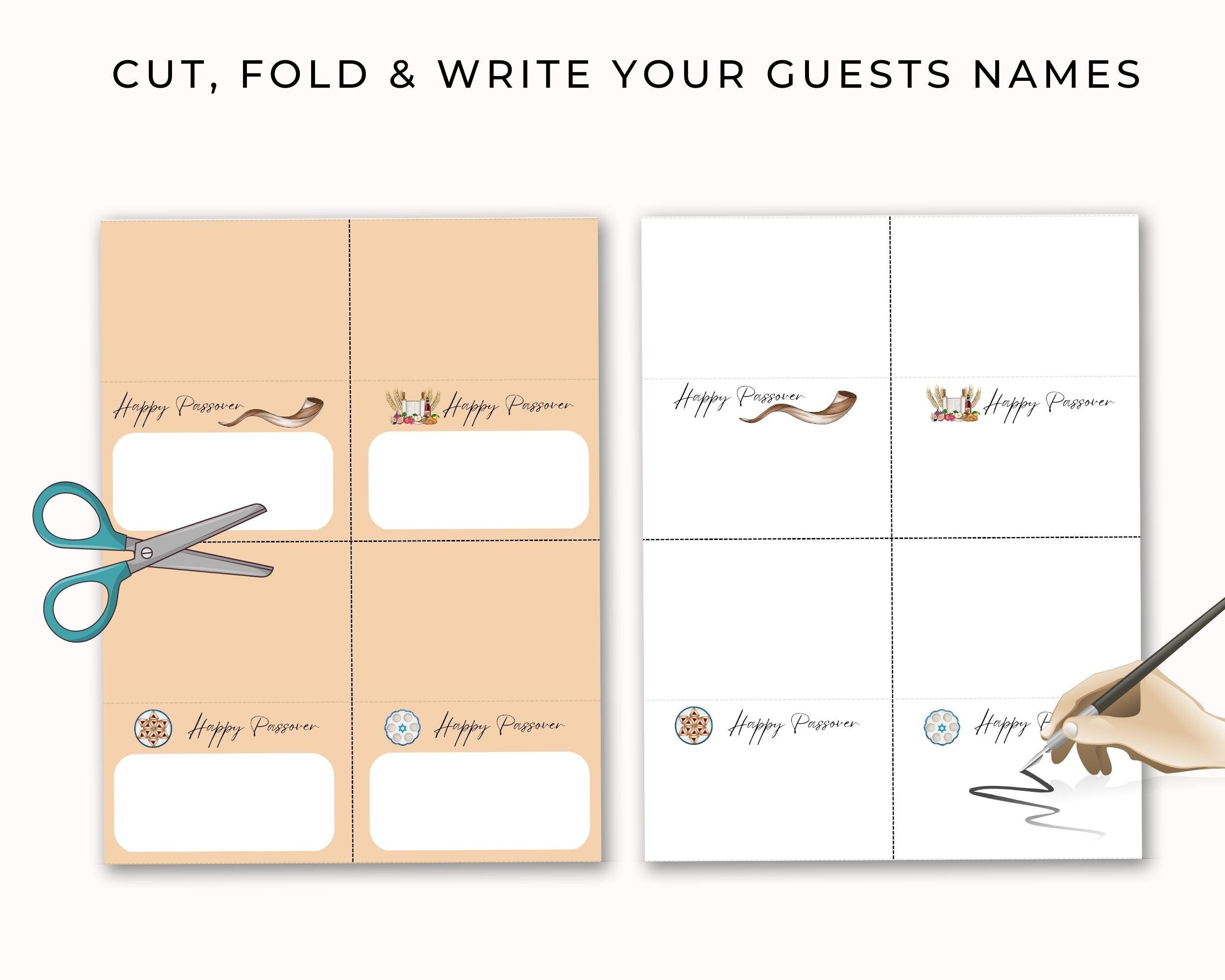 Happy Passover Place Cards, Printable Table Cards, Buffet Tents, Name ...