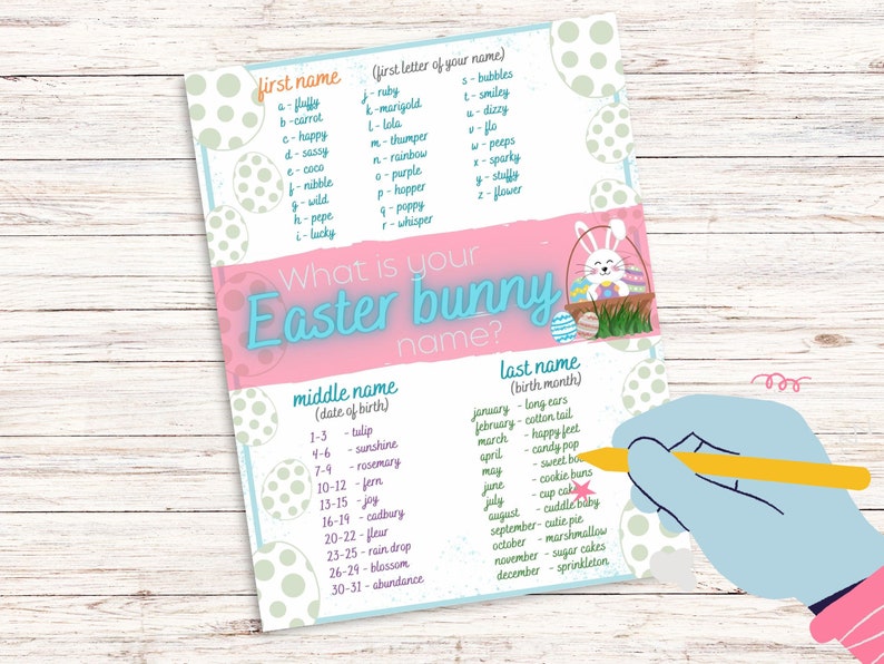 What is Your Easter Bunny Name Printable Name Generator Game, Easter