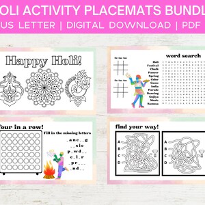 Holi Printable Activity Placemat for Kids