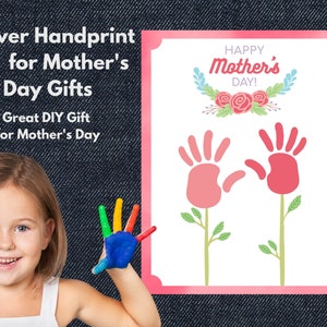 Flower Handprint Art Printable, Mother&#39;s Day Gift for Mom