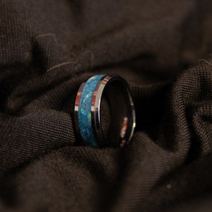 Tungsten and Opal Inlay Glow Ring