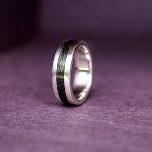 Sterling Silver and Forged Carbon Fiber Inlay Ring