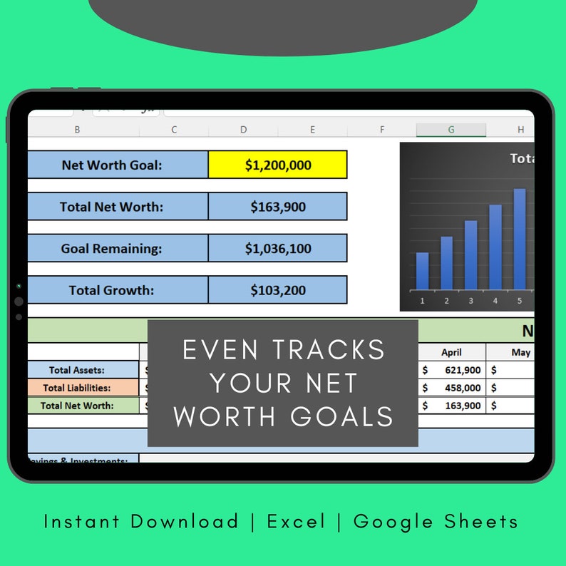 Net Worth Tracker Template for Excel, Net Worth Dashboard, Personal