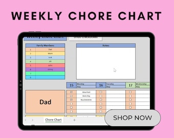 Family Chore Chart Excel Template: Weekly Cleaning List (Digital Download)