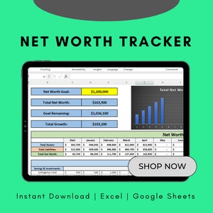 Net Worth Tracker Template For Excel, Net Worth Dashboard, Personal Assets & Liabilities Template planner, Personal Finance Planner