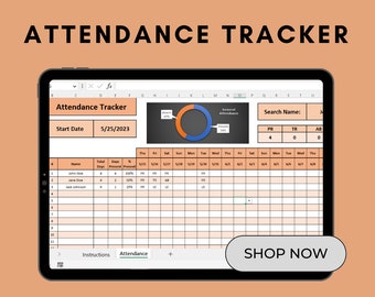 Attendance Tracker Spreadsheet: Employee, School, Teacher (Digital Template)