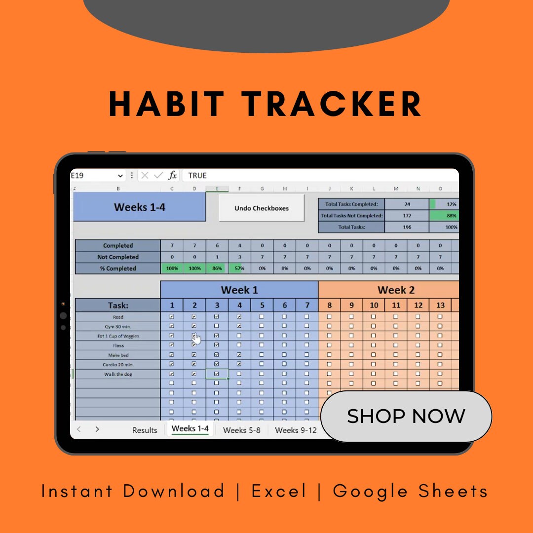 Habit Tracker Excel Spreadsheet Template Monthly Habit Etsy