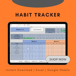 Habit Tracker Excel Spreadsheet Template, Monthly Habit Planer, Daily Habit Tracker, Goal Tracker, Simple Goal Planner, Weekly Habit Tracker