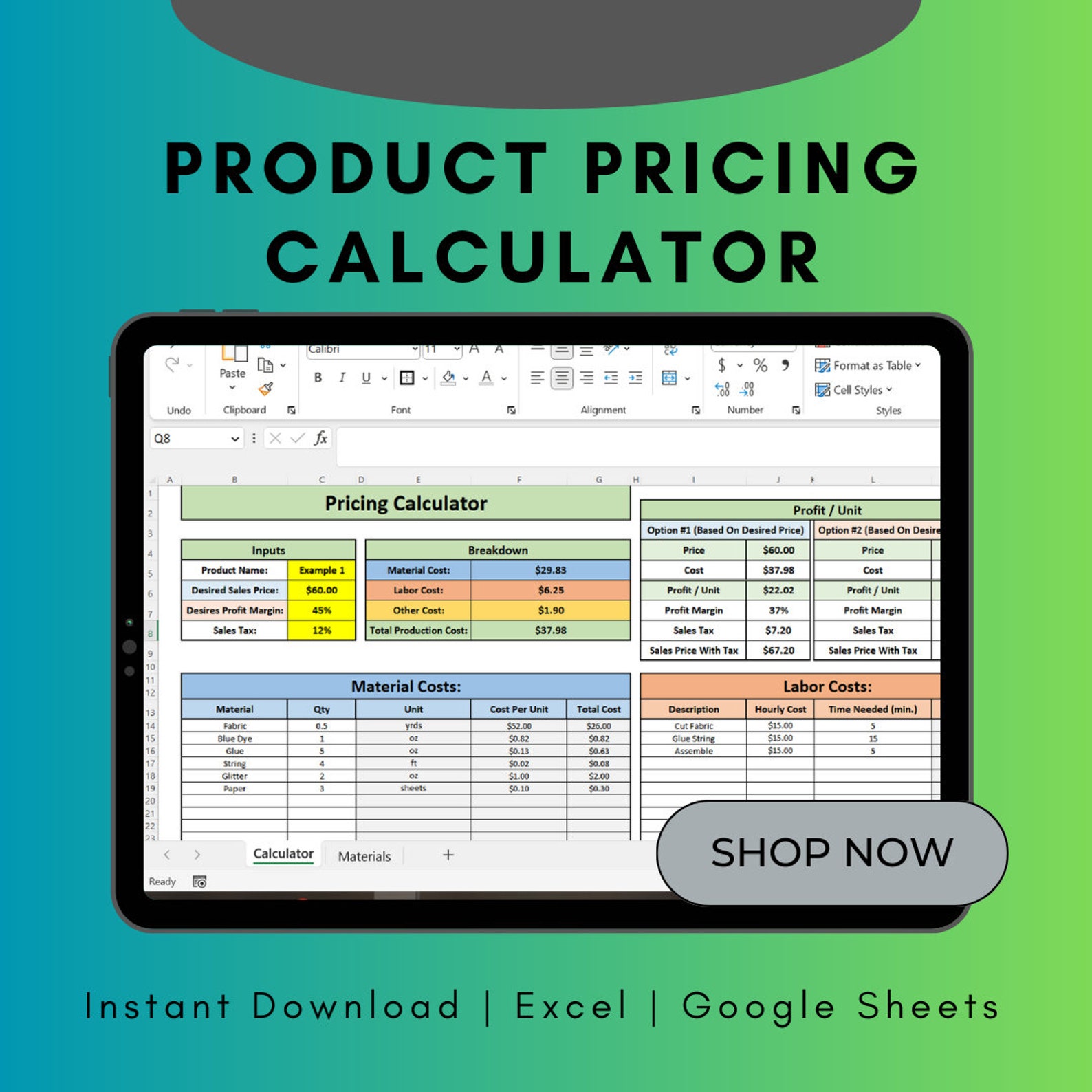 Pricing Calculator Spreadsheet Excel, Product Pricing Guide, Product Price Management Template ...