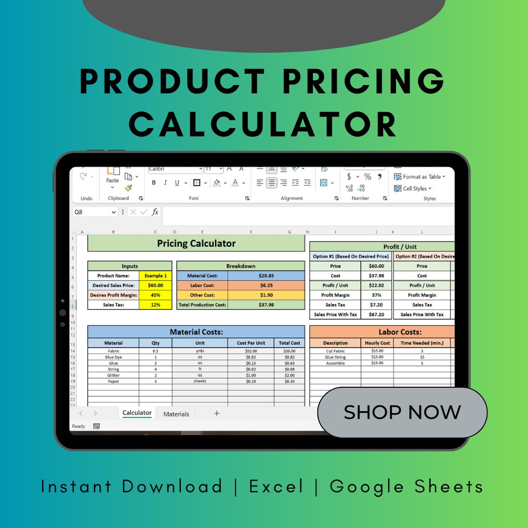 Feuille de calcul du calculateur de prix Excel, Guide de tarification des produits, Modèle de gestion des prix des produits, Feuille de calcul de tarification numérique